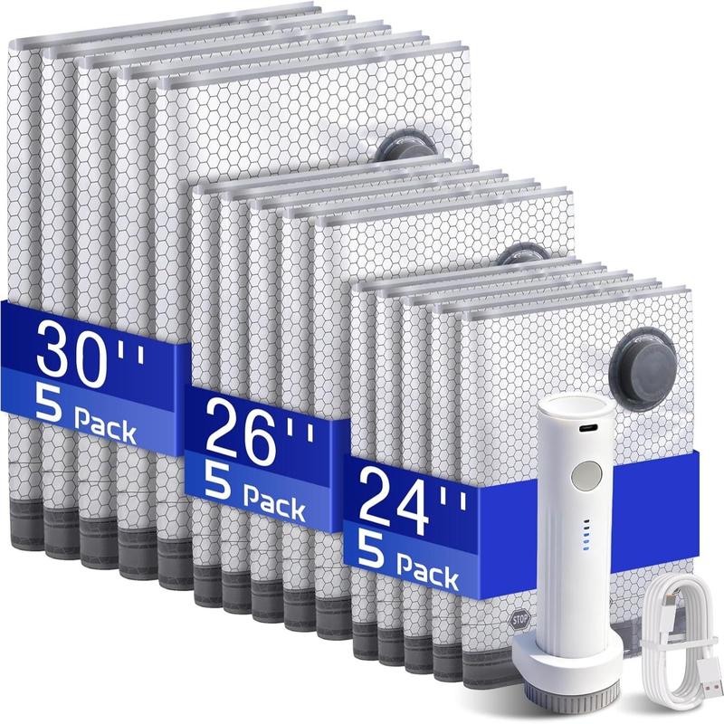 Cordless Travel Vacuum Storage Bags (15-Pack) with Rechargeable Pump