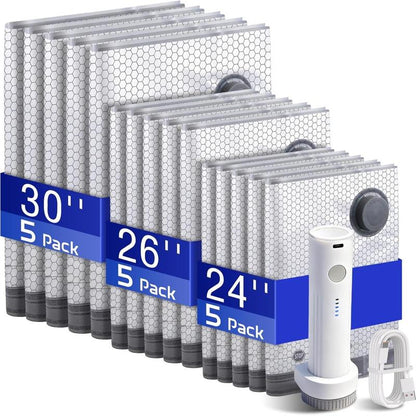Cordless Travel Vacuum Storage Bags (15-Pack) with Rechargeable Pump
