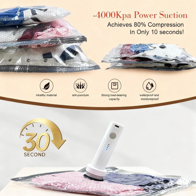 Cordless Travel Vacuum Storage Bags (15-Pack) with Rechargeable Pump