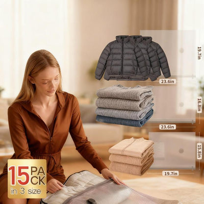 Cordless Travel Vacuum Storage Bags (15-Pack) with Rechargeable Pump